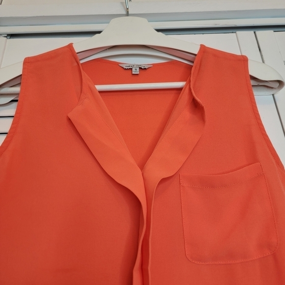 NAKED ZEBRA Ruffle Jersey Top Orange Sleeveless V Neck Front Pocket Women Small - Picture 2 of 9